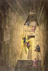 Průzkum Velké pyramidy v Gíze, z „Le Costume Ancien et Moderne“ od Julese Ferraria, vyryl Gaetano Zancon (1771-1816)
